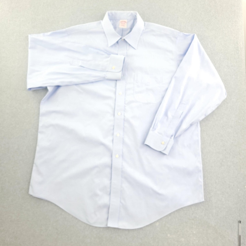 Brooks‎ Brothers Dress Shirt Mens 17.5 34/35 Blue Solid Classic Non Iron Cotton